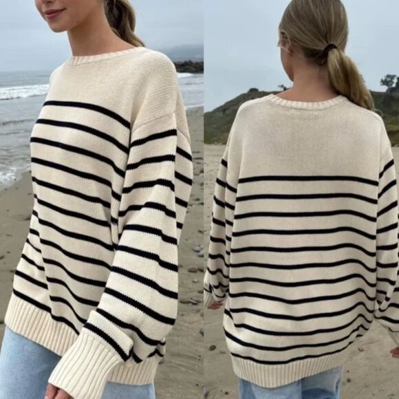 Brandy Melville Cream and Black Striped Oversized Sweater - Picture 1 of 1